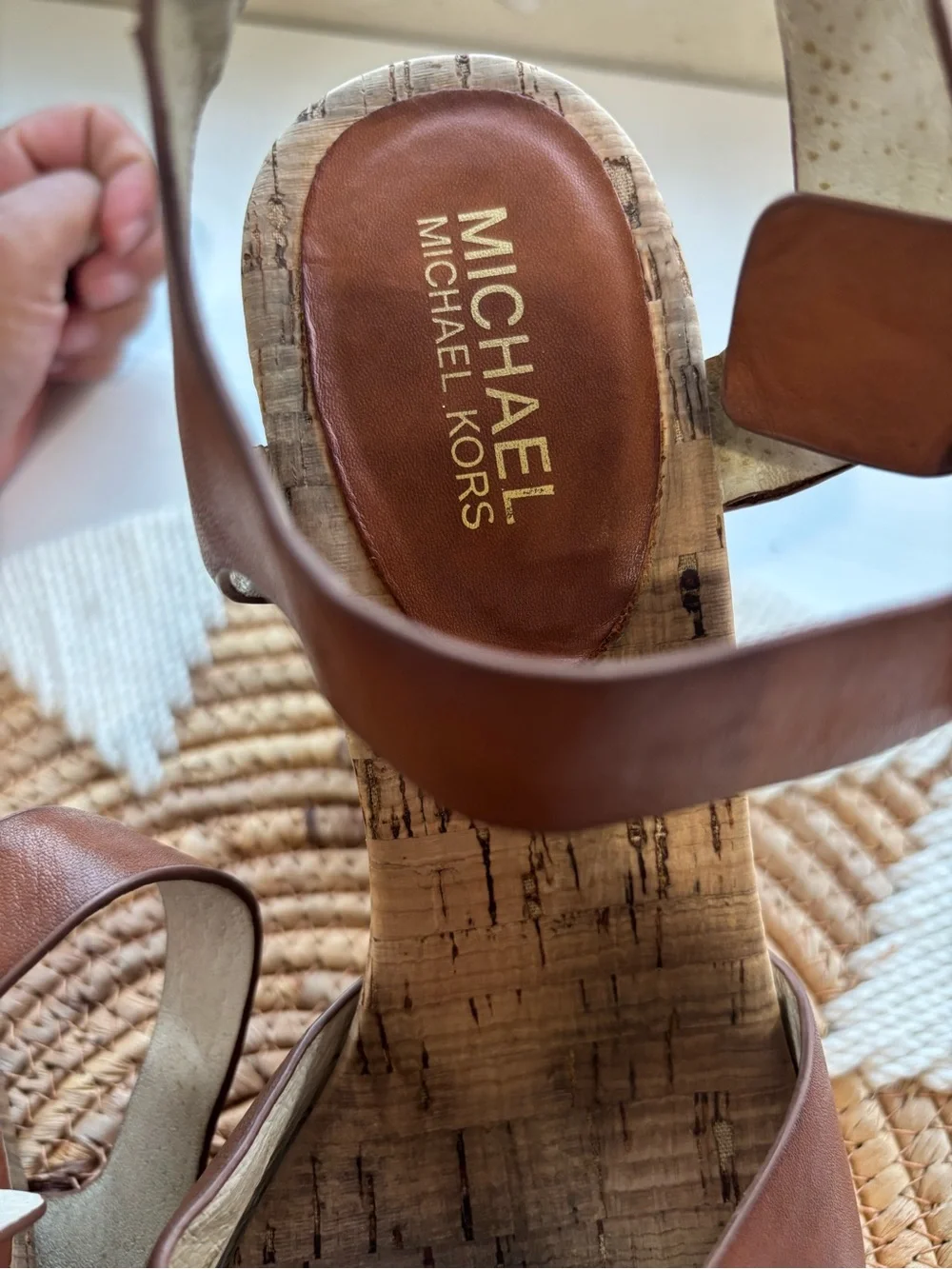 Michael Kors Brown Leather Cork Platform Sandals